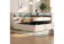 Flieks Daybett Polsterbett Beige Samt mit Stauraum und LED Bild 2