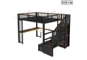 Flieks Hochbett Metallbett 140x200cm mit Schreibtisch, Stauraumtreppe, LED & USB Bild 4