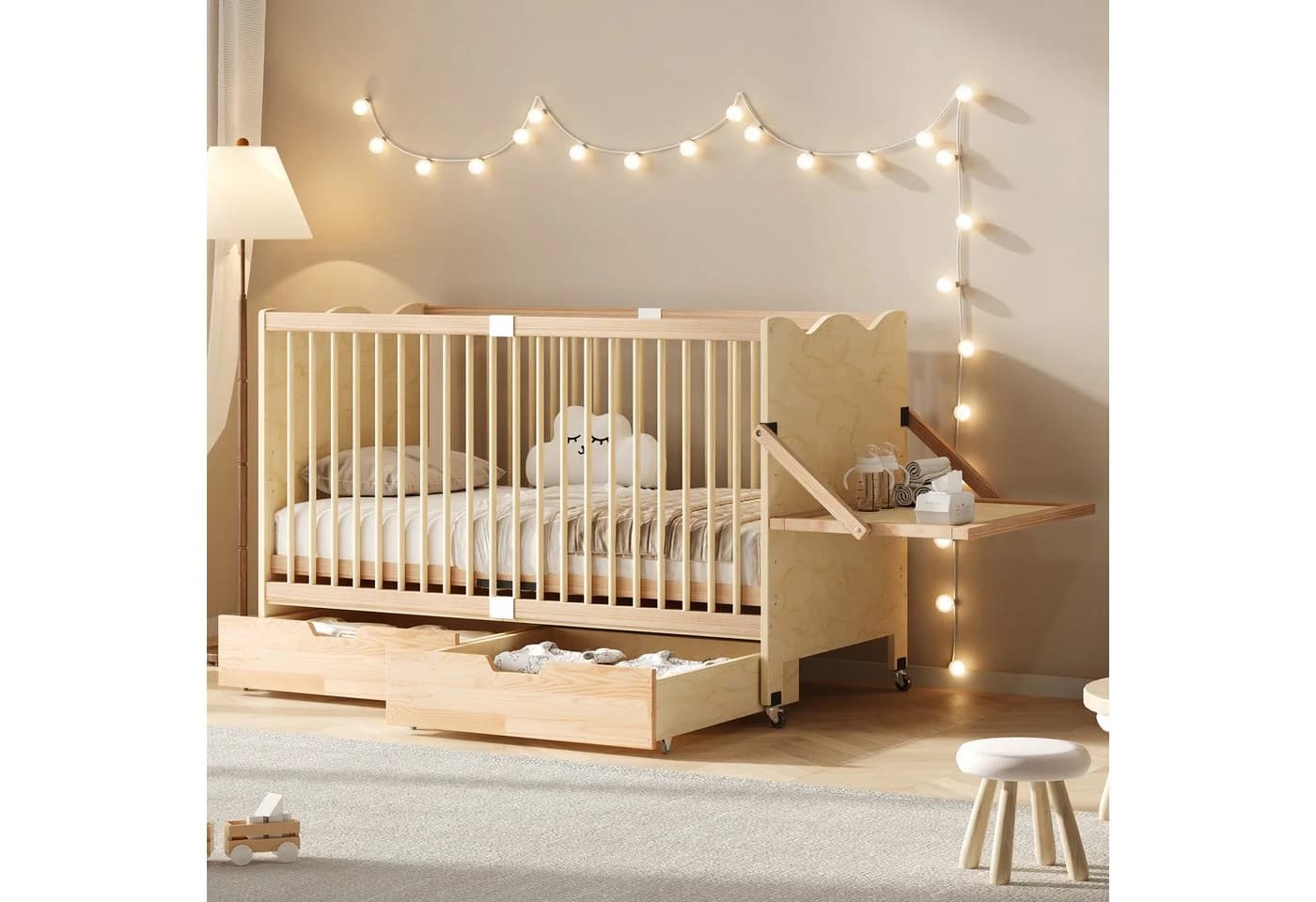 Flieks Babybett Kiefernholz 70x140cm mit Schubladen & Wickeltisch