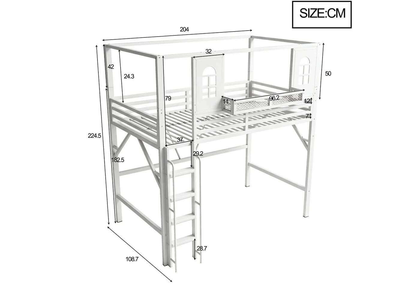 Flieks Hochbett Metall Kinderbett Hausform mit Sicherheitsleiter - Bild 4