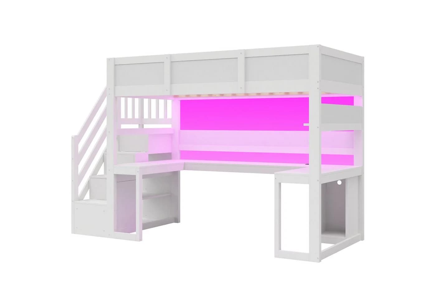 Flieks Hochbett Gamingbett mit Schreibtisch, LED & Stauraumtreppe - Bild 5