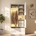 Flieks Kleiderschrank mit LED, Glas-Tür und 2 Schubladen Weiß Bild 3