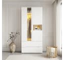 Flieks Kleiderschrank mit LED, Glas-Tür und 2 Schubladen Weiß Bild 4