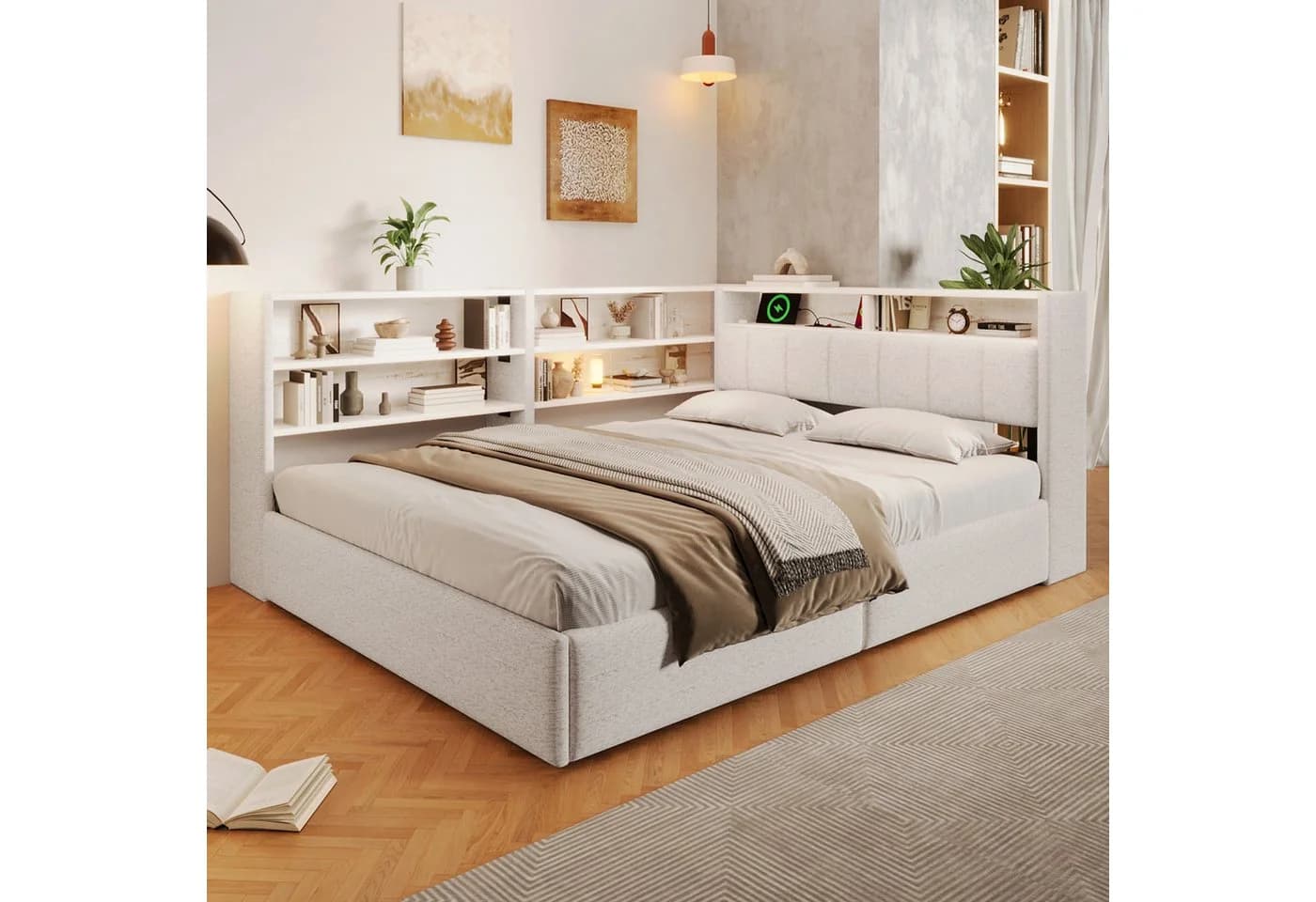 Flieks Daybett Samt Weiß mit LED, USB & Stauraum - Bild 3