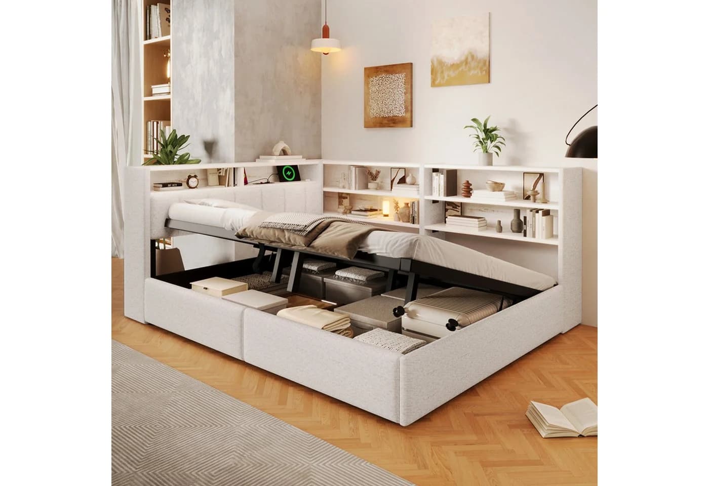 Flieks Daybett Samt Weiß mit LED, USB & Stauraum - Bild 4