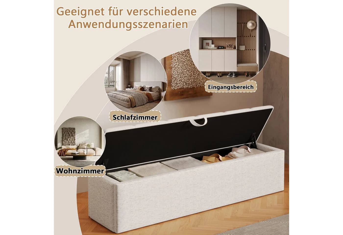 Flieks Polsterhocker Betthocker mit Staufach Weiß Samt - Bild 3