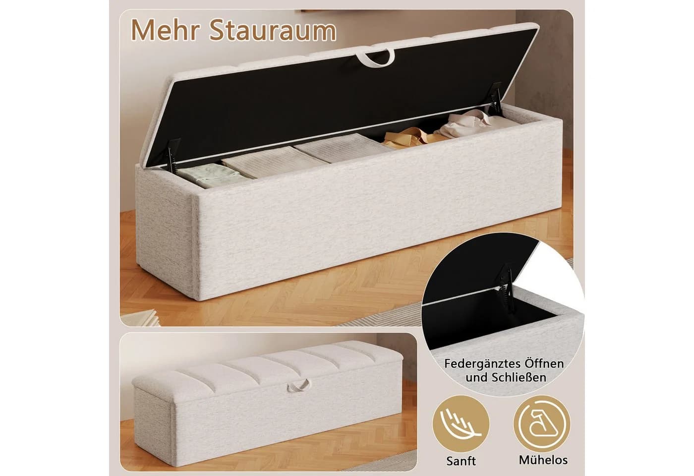 Flieks Polsterhocker Betthocker mit Staufach Weiß Samt - Bild 4