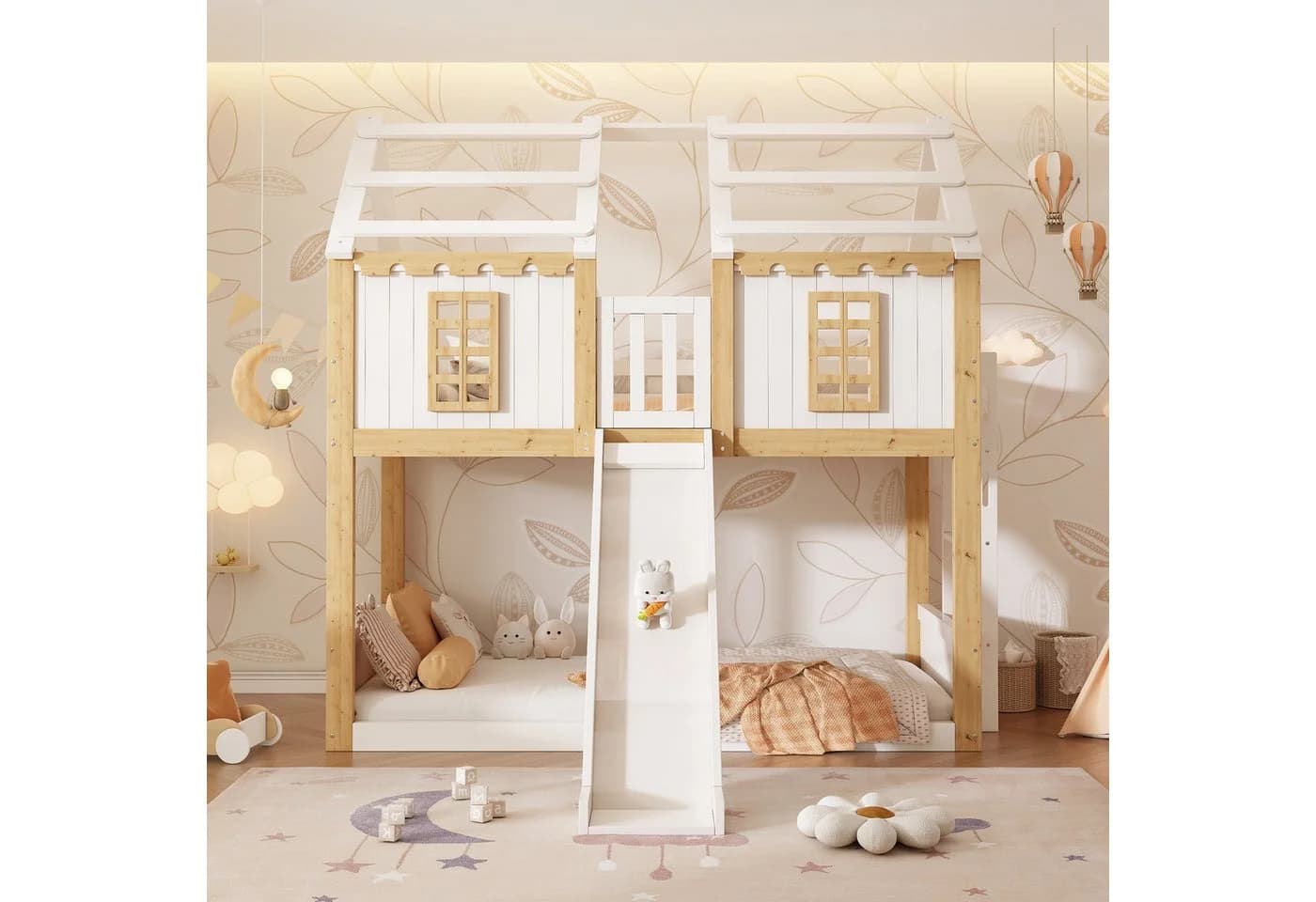 Flieks Etagenbett Hausbett mit Rutsche und Leiter