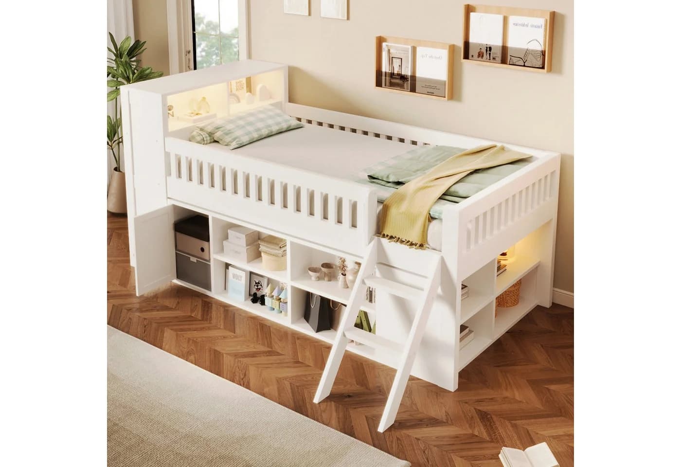 Flieks Halbhohes Kinderbett 120x200cm mit LED-Beleuchtung und Stauraum - Bild 2