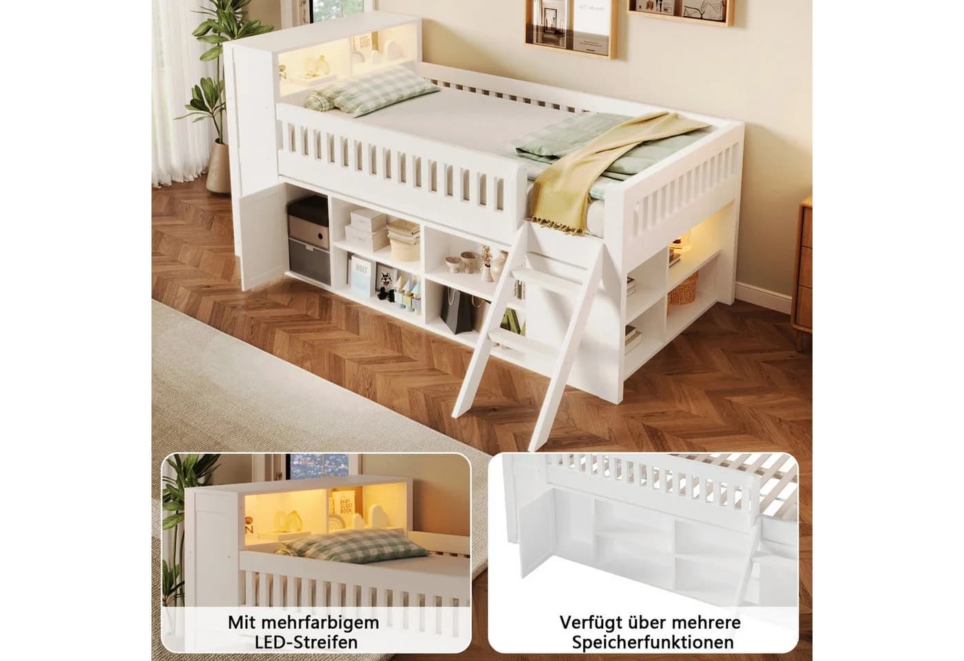 Flieks Halbhohes Kinderbett 120x200cm mit LED-Beleuchtung und Stauraum - Bild 4
