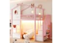 Flieks Hochbett Metall Kinderbett 90x200cm Rosa mit LED und Stauraumtreppe Bild 2