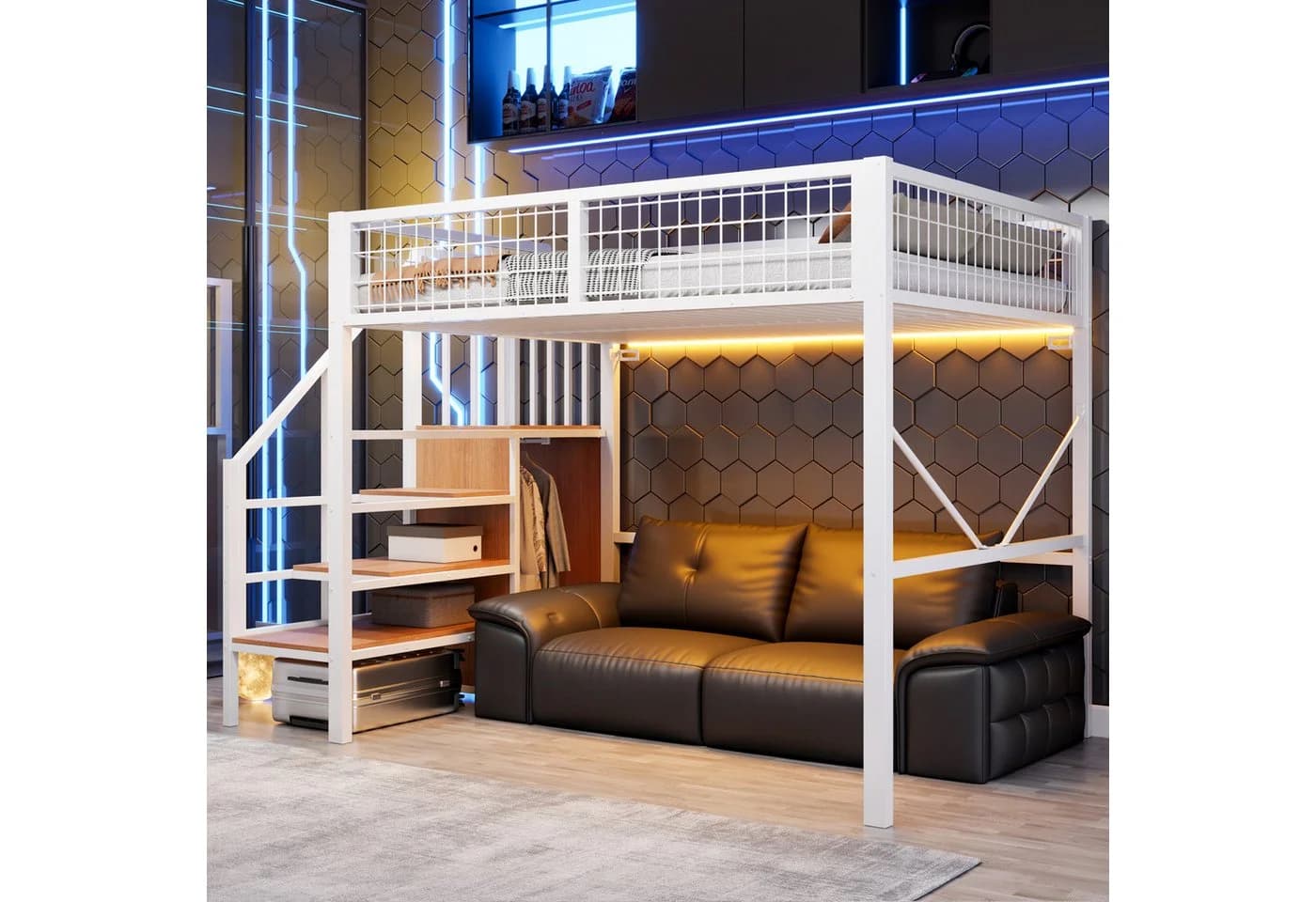 Flieks Hochbett Metall 140x200cm mit Stauraumtreppe & LED - Bild 2