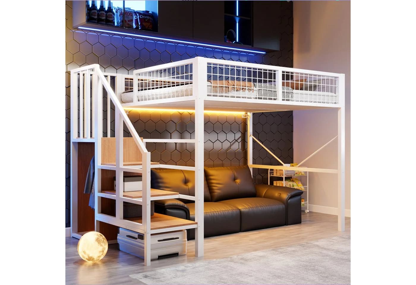 Flieks Hochbett Metall 140x200cm mit Stauraumtreppe & LED - Bild 3