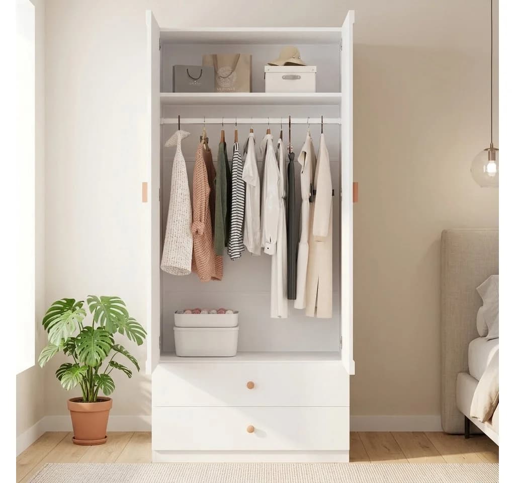 Flieks Kleiderschrank Hochschrank Weiß mit Schubladen - Bild 3