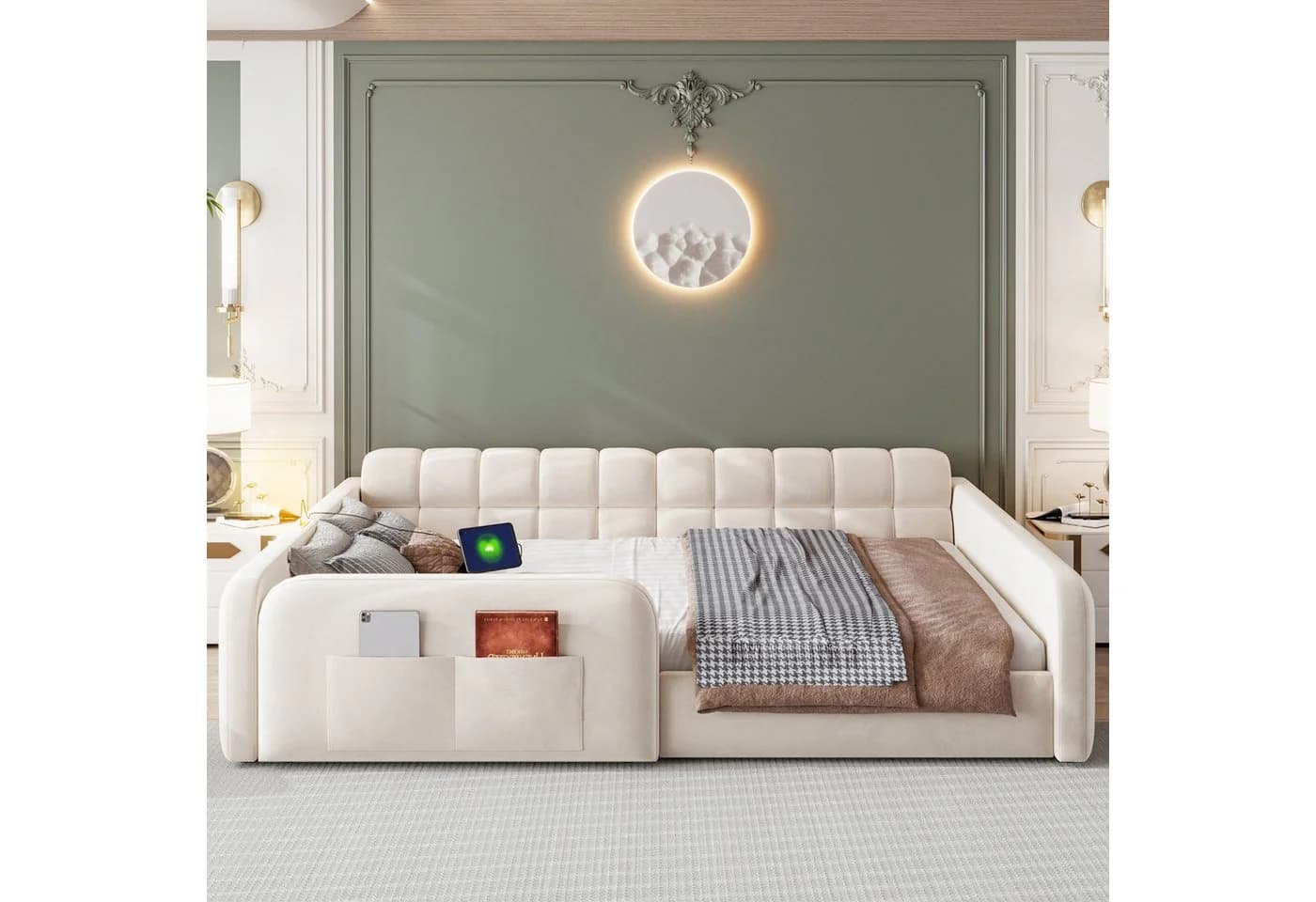 Flieks Polsterbett Daybett Beige mit Schublade und Ladeanschluss - Bild 3