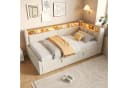 Flieks Daybett L-Form Polsterbett mit Ausziehbett und LED-Beleuchtung Beige Bild 1