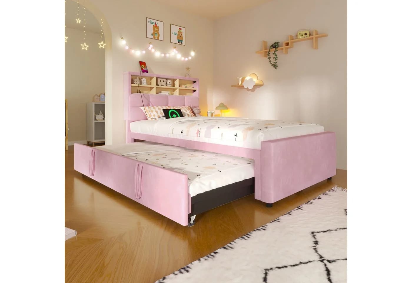 Flieks Polsterbett Daybett Rosa mit Ausziehbett und Stauraum