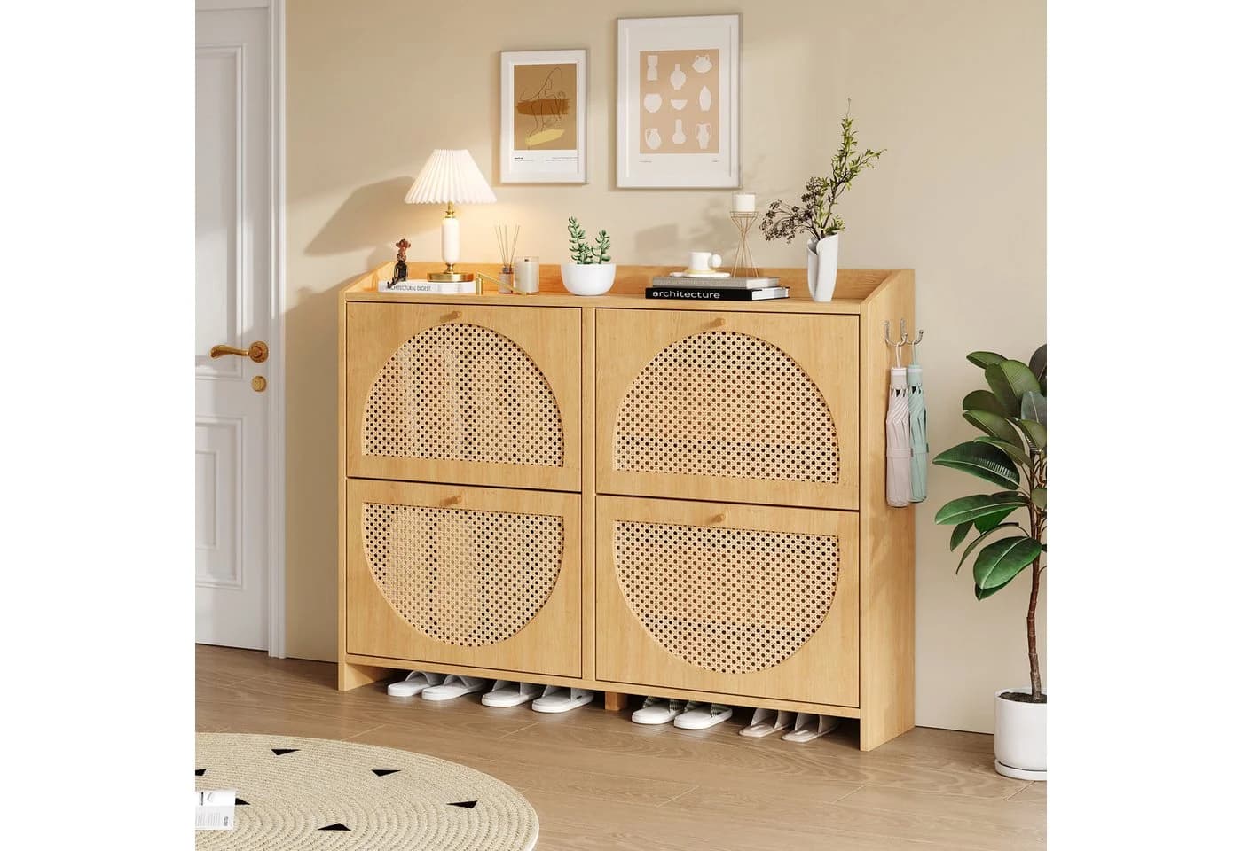 Merax Schuhschrank mit Rattan-Türen und 8 Fächern - Bild 3