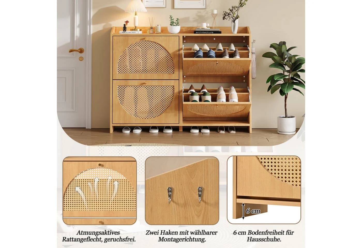 Merax Schuhschrank mit Rattan-Türen und 8 Fächern - Bild 5