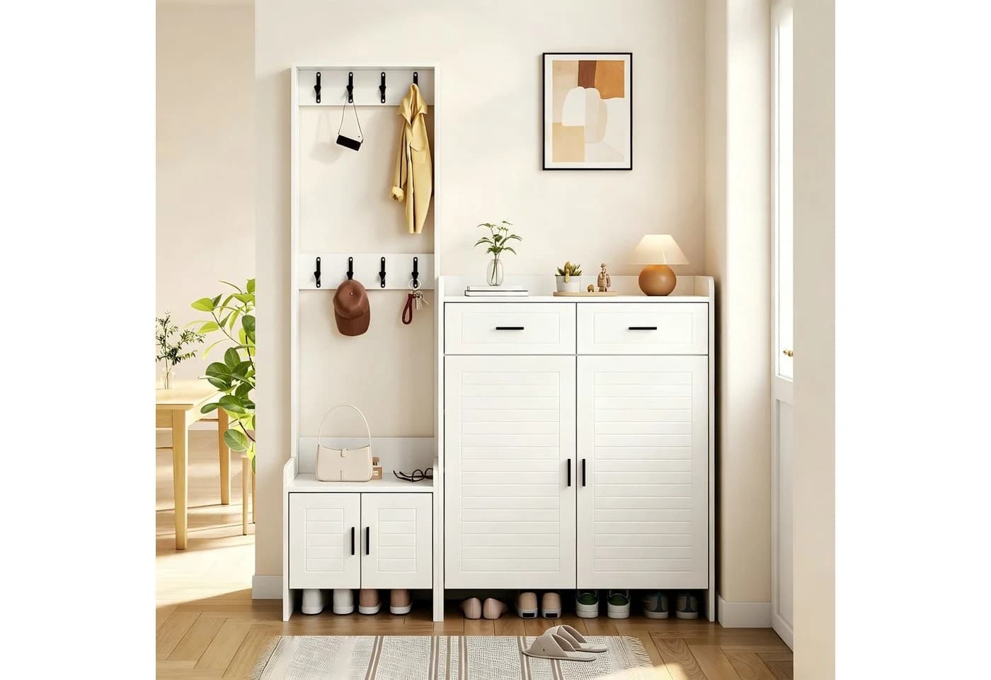 Merax Garderoben-Set Weiß mit 10 Staufächern & 8 Haken - Bild 2