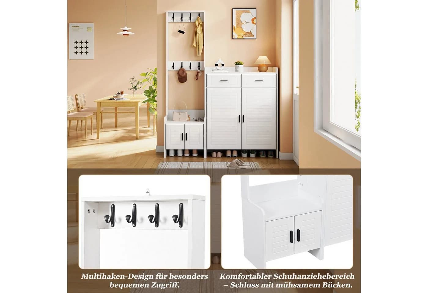 Merax Garderoben-Set Weiß mit 10 Staufächern & 8 Haken - Bild 4