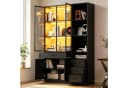 Merax Glasvitrine mit LED Hochschrank Vitrinenschrank Schwarz/Weiß Bild 2