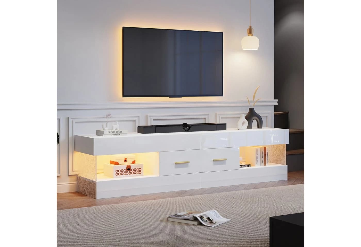 Merax Lowboard TV-Schrank mit LED-Beleuchtung und Acryl-Seitenwänden - Bild 2