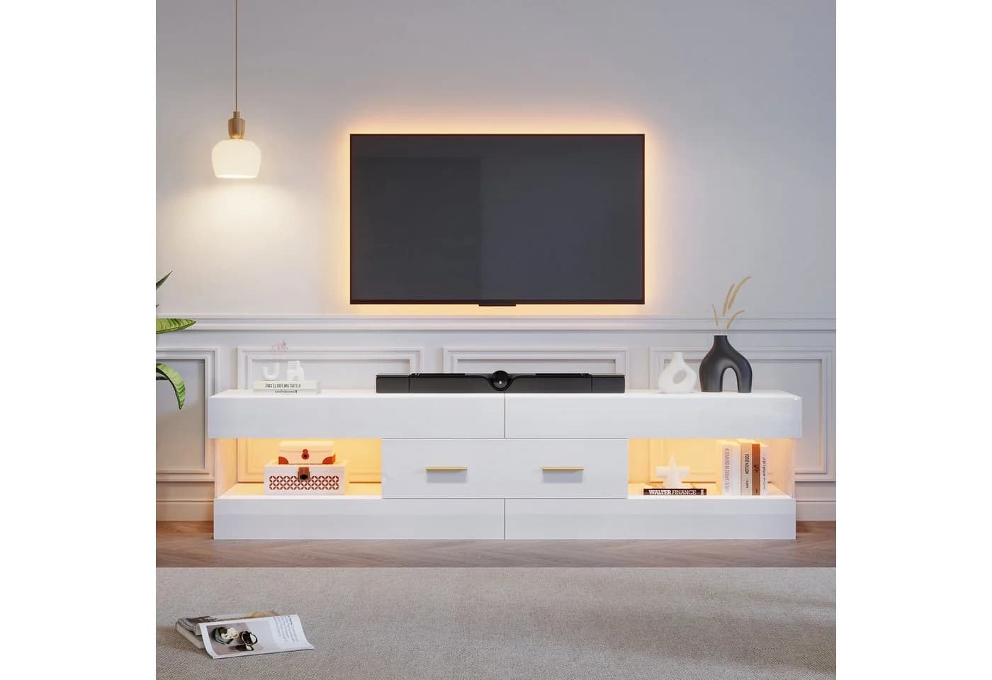 Merax Lowboard TV-Schrank mit LED-Beleuchtung und Acryl-Seitenwänden - Bild 3