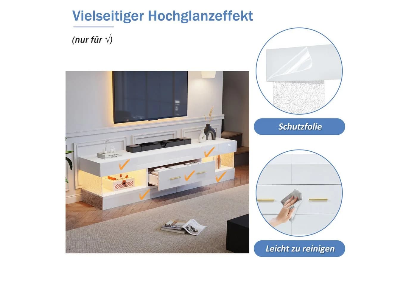 Merax Lowboard TV-Schrank mit LED-Beleuchtung und Acryl-Seitenwänden - Bild 4