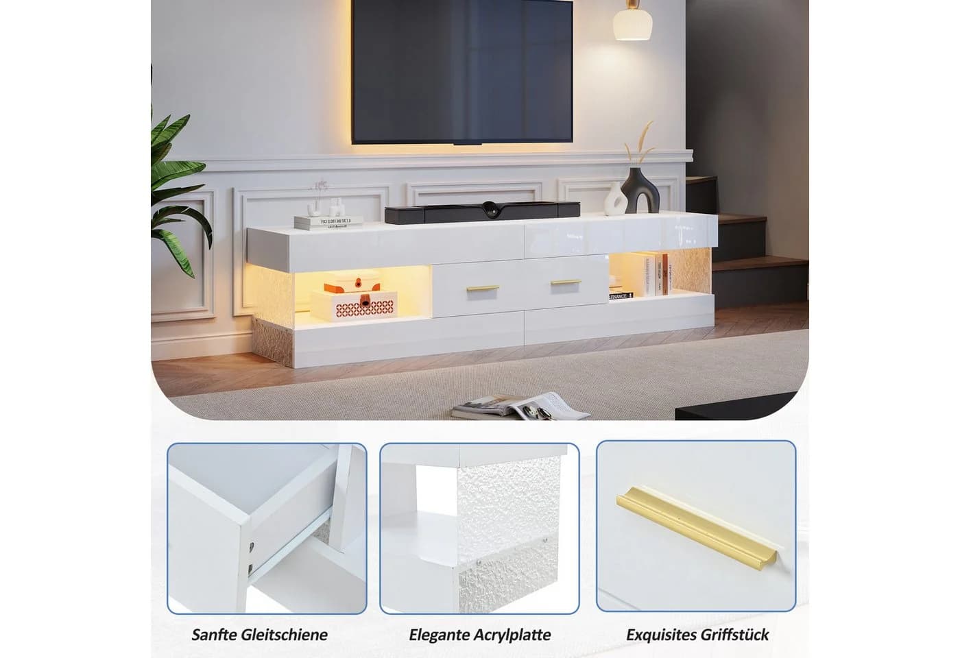 Merax Lowboard TV-Schrank mit LED-Beleuchtung und Acryl-Seitenwänden - Bild 5