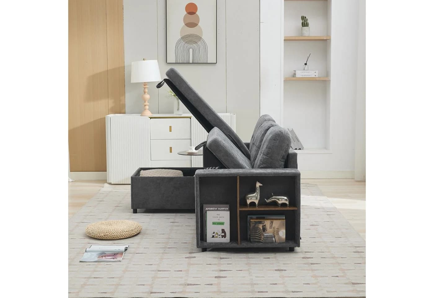 Merax Ecksofa L-förmig Chenille Dreisitzer Schlafsofa Grau - Bild 4