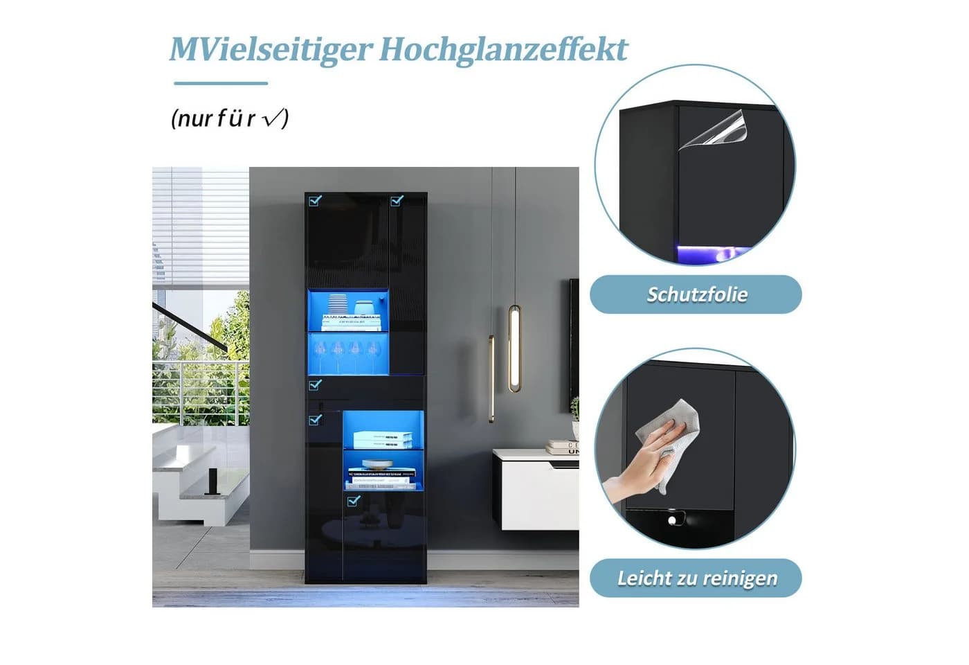 Merax Standvitrine mit LED-Beleuchtung, Hochglanzfront & Glasböden - Bild 5