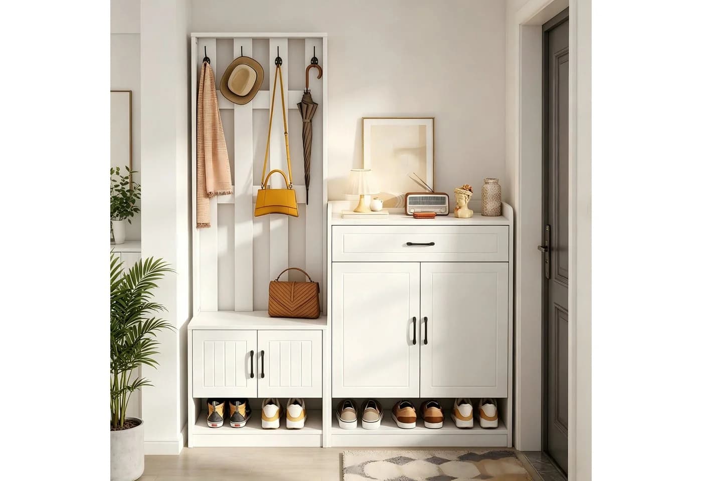 Merax Garderoben-Set mit Schuhschrank, Sitzbank und Garderobenpaneel Weiß - Bild 2