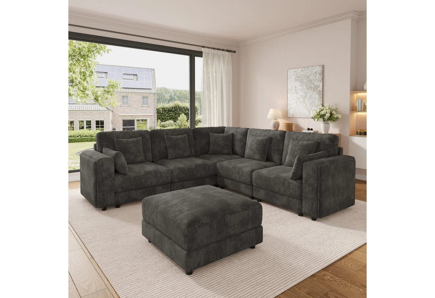 Merax Ecksofa 6-Sitzer Chenille mit USB, Stauraum & 7 Kissen - Bild 3