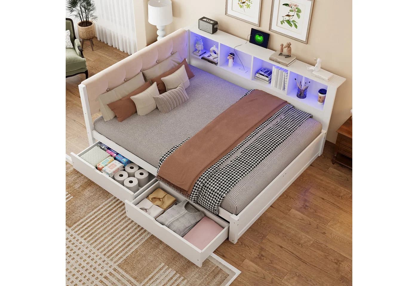 Merax Daybett Weiß mit LED, USB & Stauraum