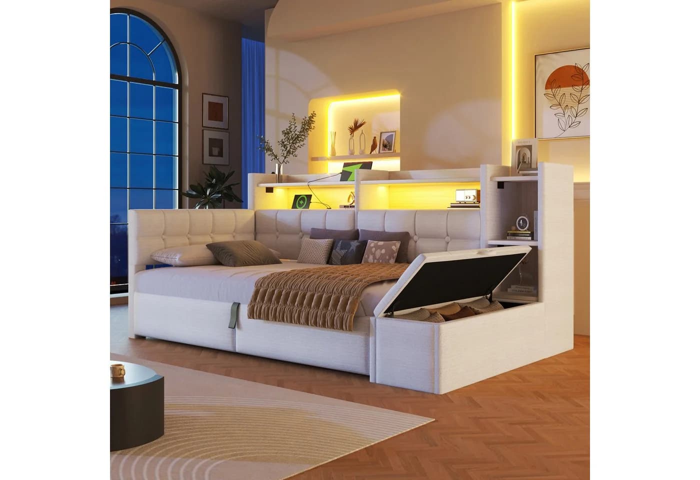 Merax Daybett mit LED, USB & Bettkasten Samt - Bild 2