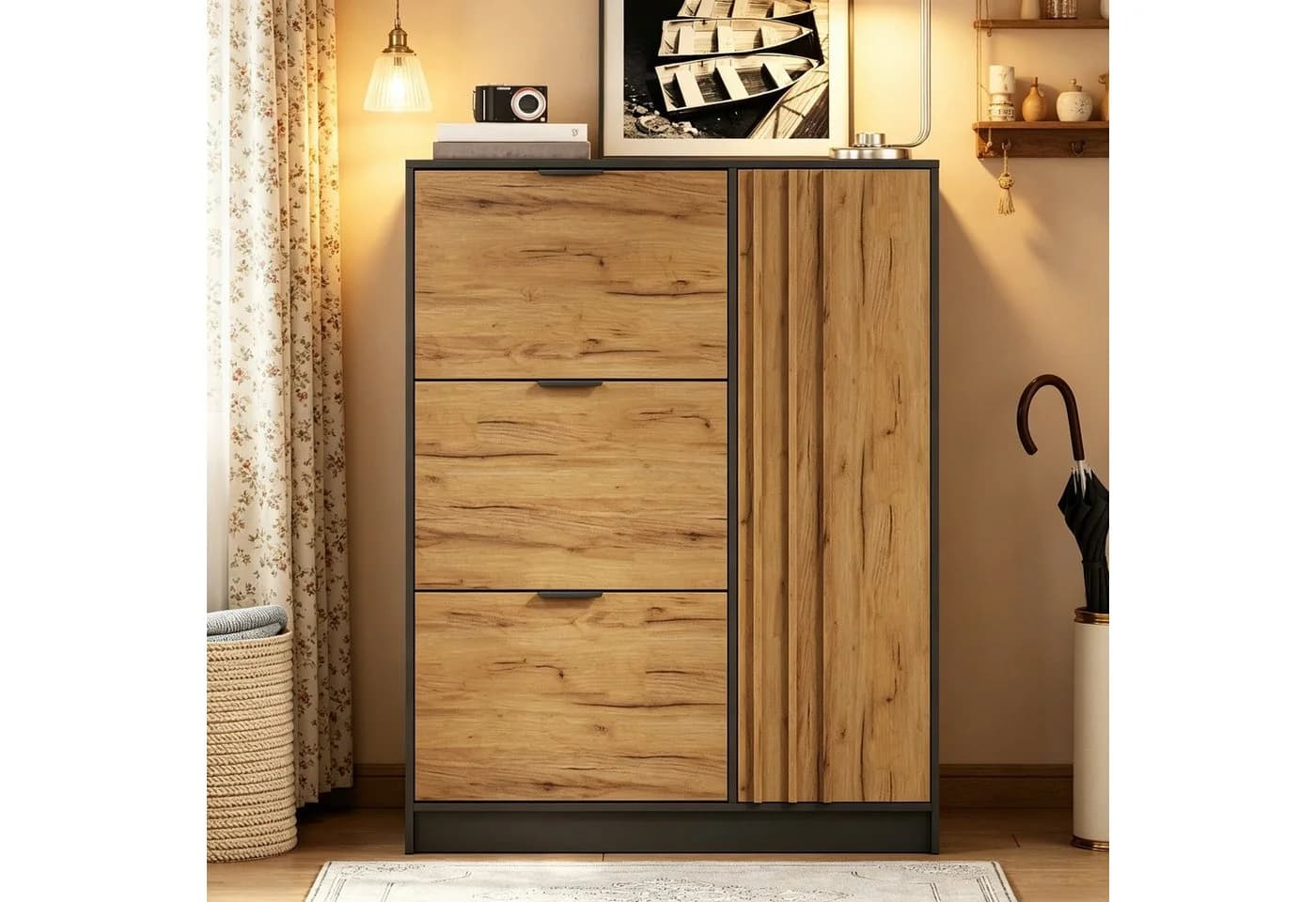Merax Schuhschrank Naturholzoptik Schwarz 12 Paar - Bild 2