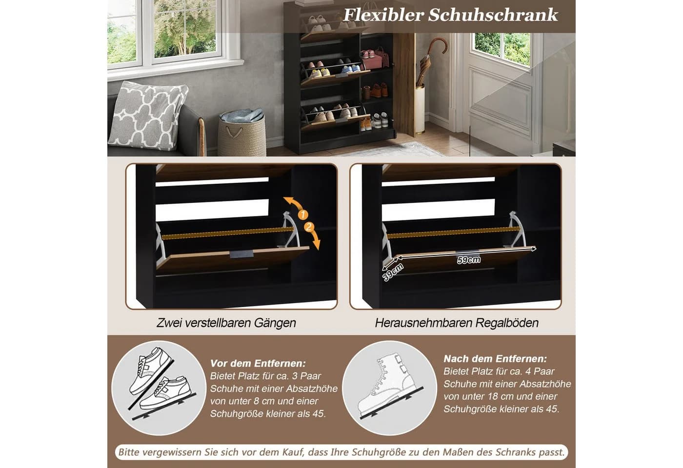 Merax Schuhschrank Naturholzoptik Schwarz 12 Paar - Bild 5