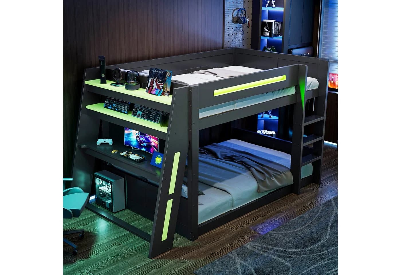 Merax Etagenbett 140x200cm mit LED und USB Gaming Bett