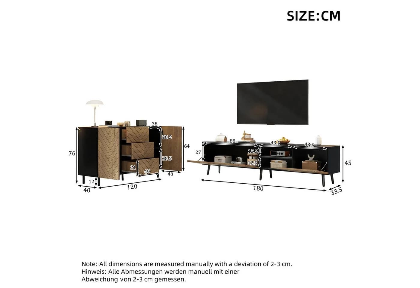 Merax TV-Bank & Sideboard Set 2-teilig Holzoptik Schwarz - Bild 4