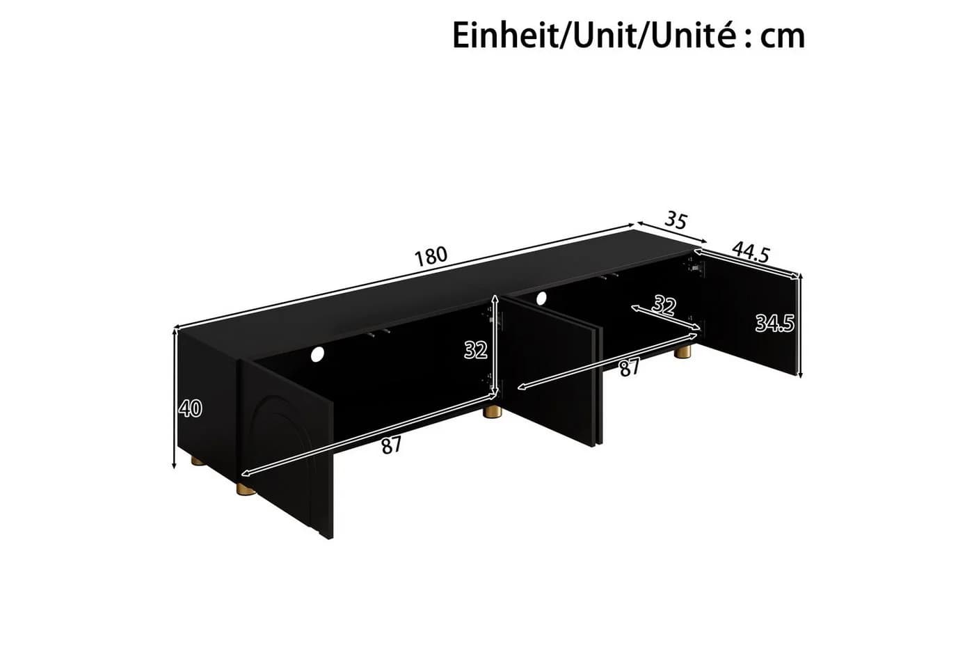 Merax Lowboard mit Bogenrelief und Metallfüßen Schwarz/Weiß - Bild 4