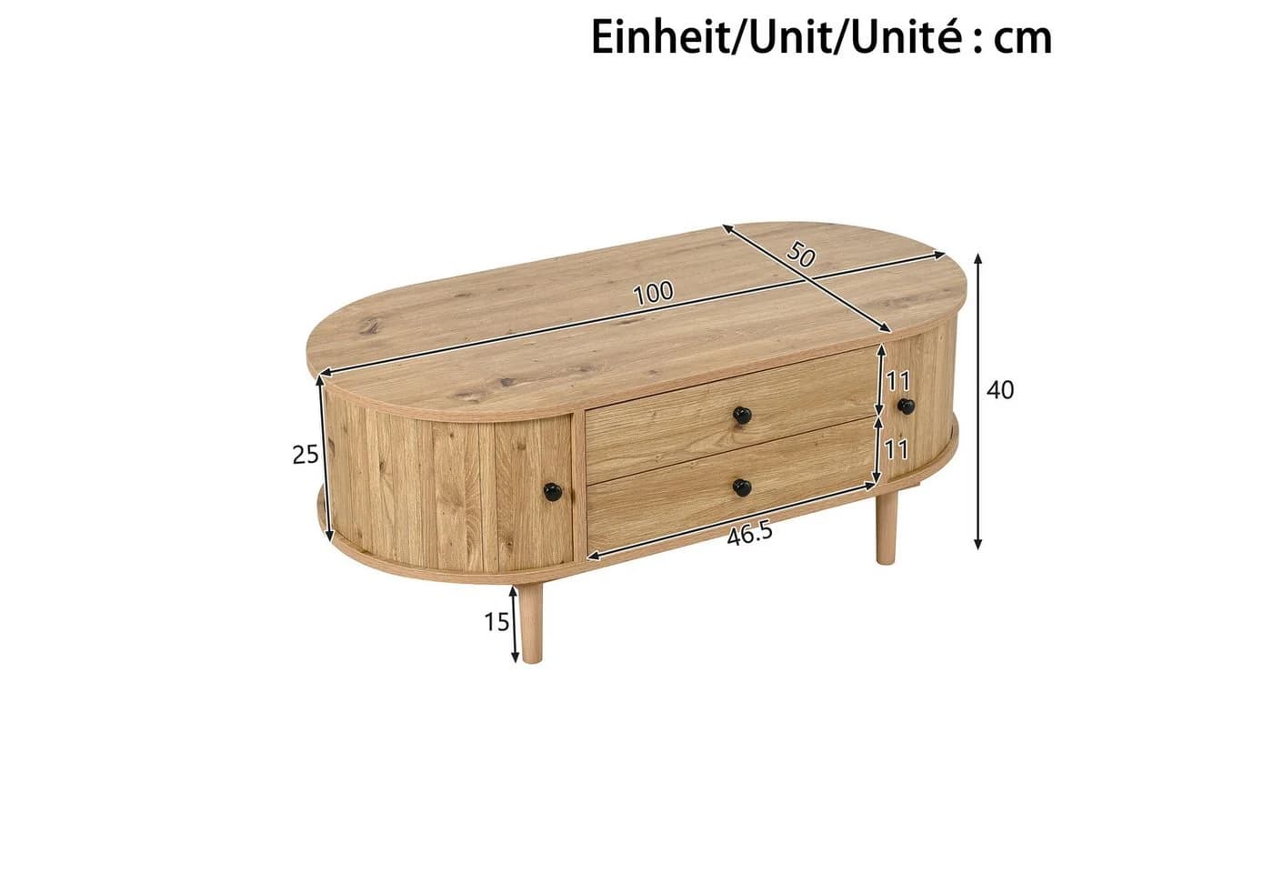 Merax Couchtisch Oval mit Schiebetüren und Schubladen Walnuss - Bild 5
