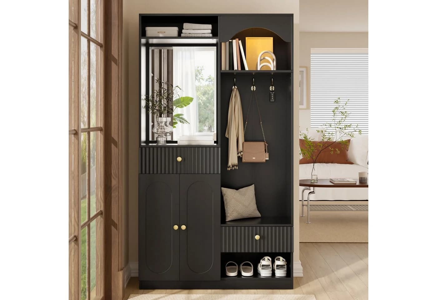 Merax Kompaktgarderobe mit Spiegel & Sitzbank - Bild 3