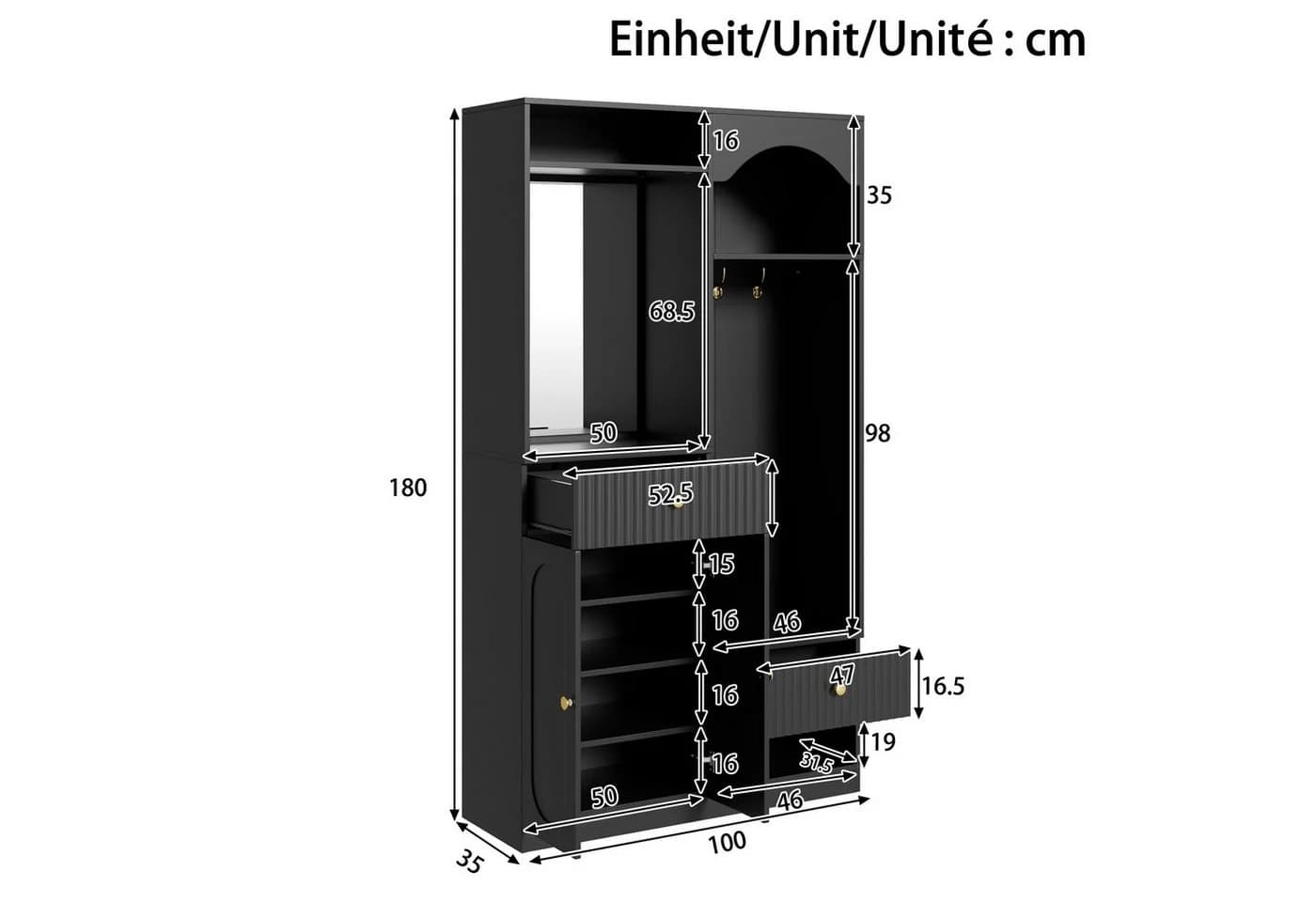 Merax Kompaktgarderobe mit Spiegel & Sitzbank - Bild 4