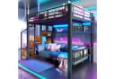 Merax Hochbett 140x200cm mit LED-Beleuchtung und Stauraumtreppe Bild 1
