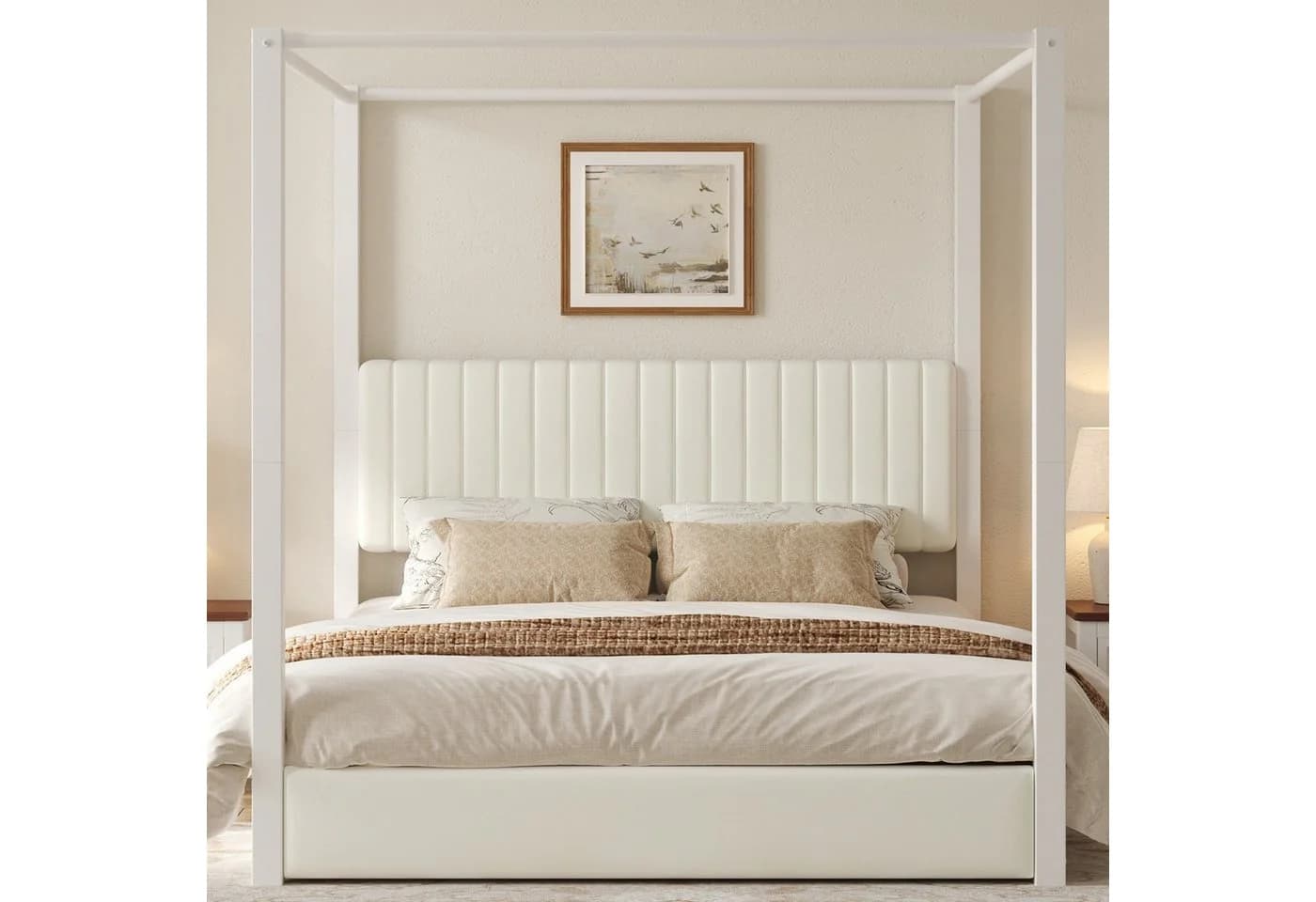Merax Himmelbett 180x200 Samtbeige Himmelgestell