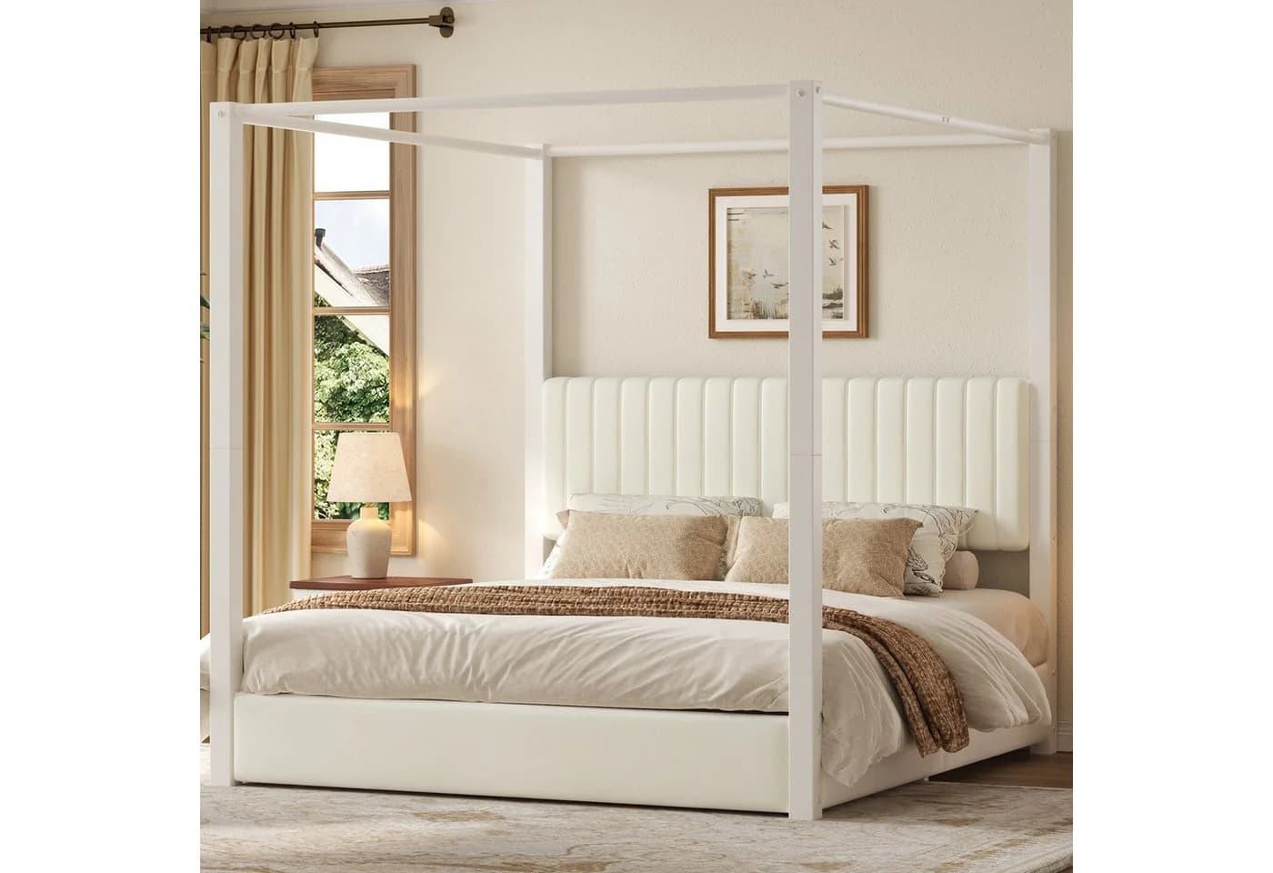 Merax Himmelbett 180x200 Samtbeige Himmelgestell - Bild 2