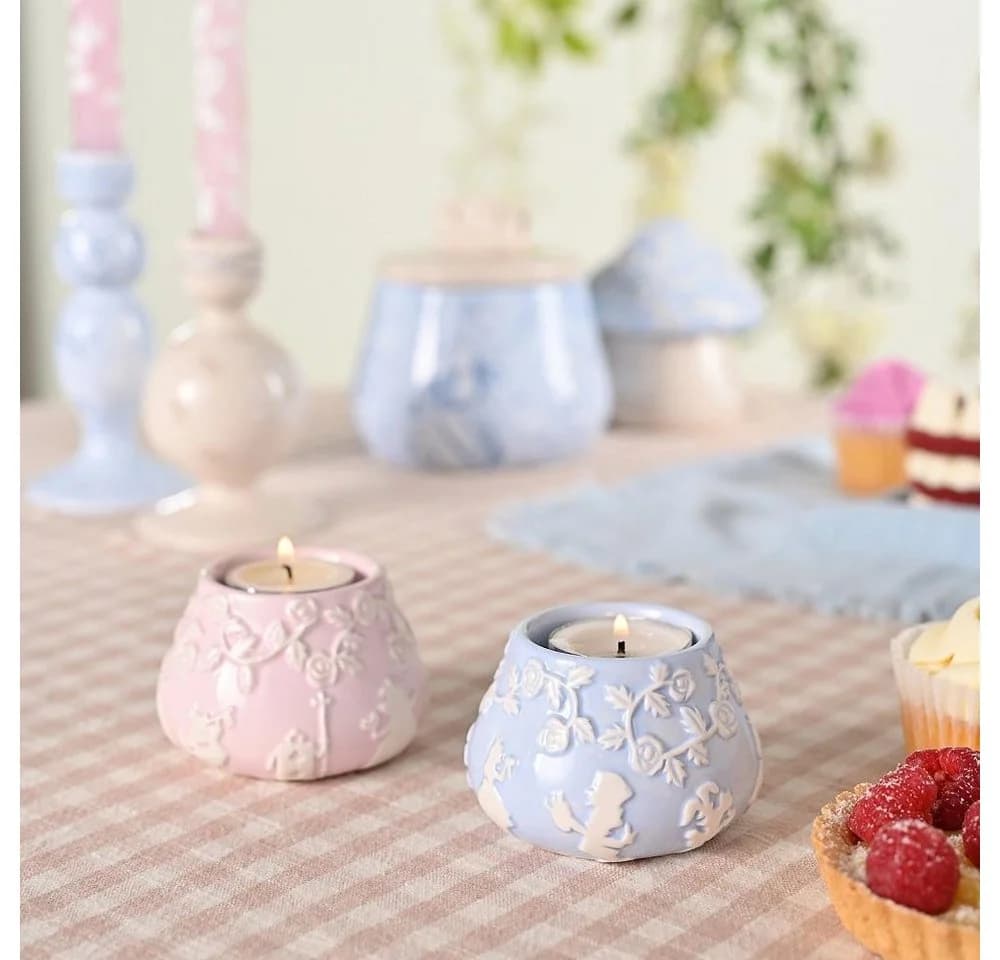 Disney Kerzenhalter Alice im Wunderland 2er Set Rosa Blau Keramik