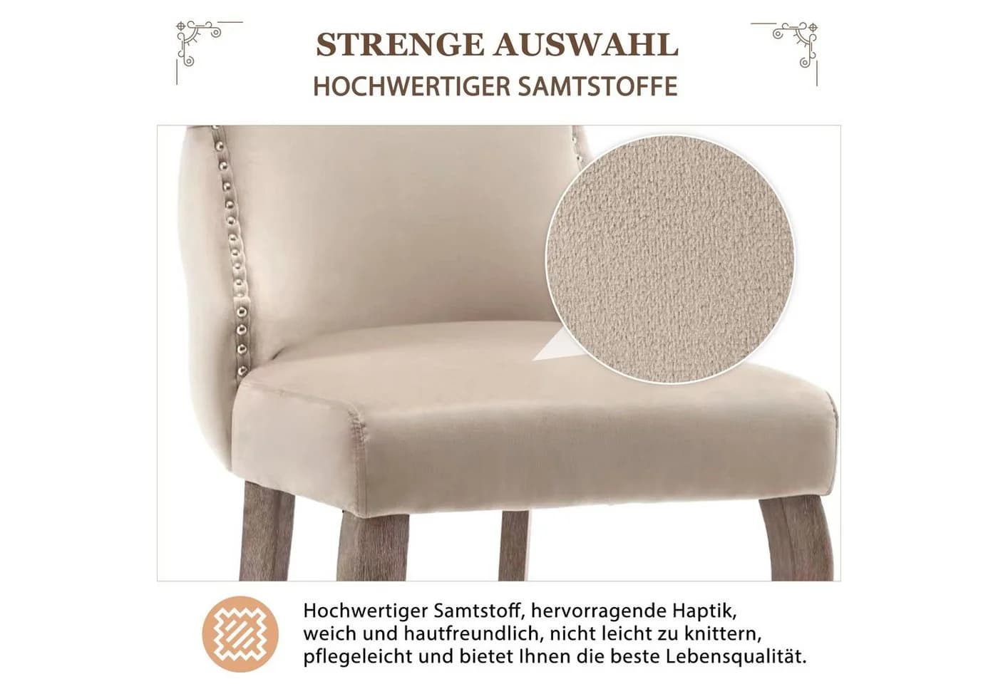 Flieks Esszimmerstuhl 6er Set Beige Samt mit Rückenlehne - Bild 4