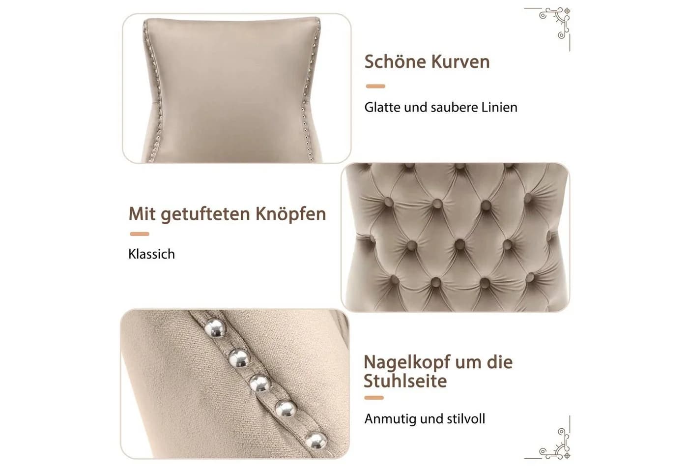 Flieks Esszimmerstuhl 6er Set Beige Samt mit Rückenlehne - Bild 5